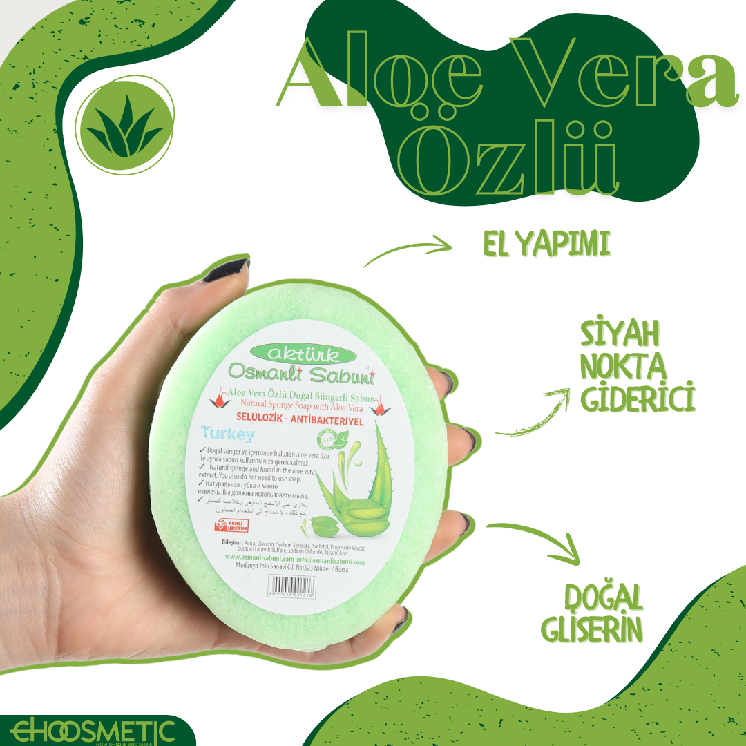 Aktürk Osmanli Sabuni - El Yapımı Doğal Gliserinli Aloe Vera Özlü Süngerli Sabun