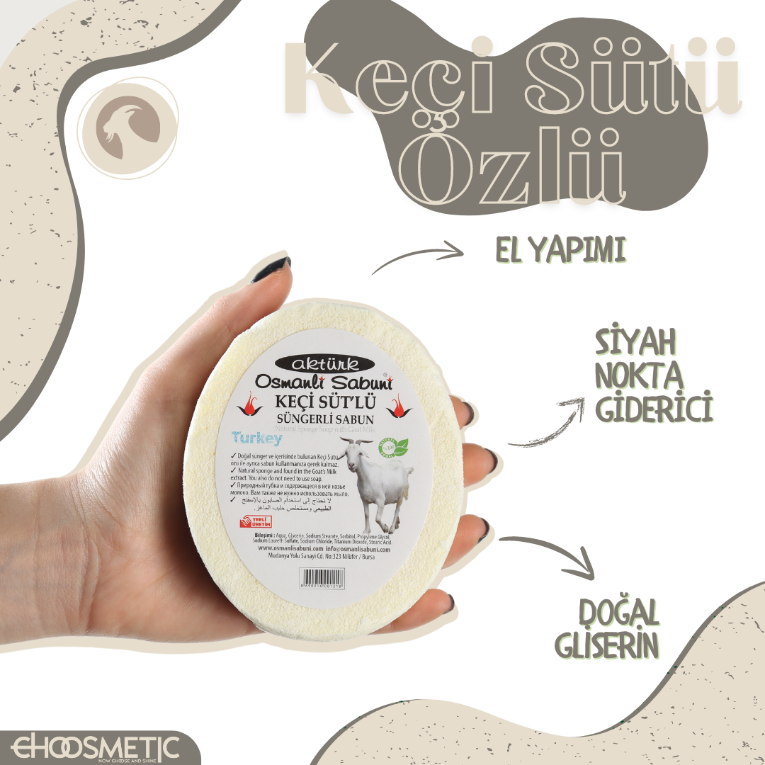 Aktürk Osmanli Sabuni - El Yapımı Doğal Gliserinli Keçi Sütlü Süngerli Sabun