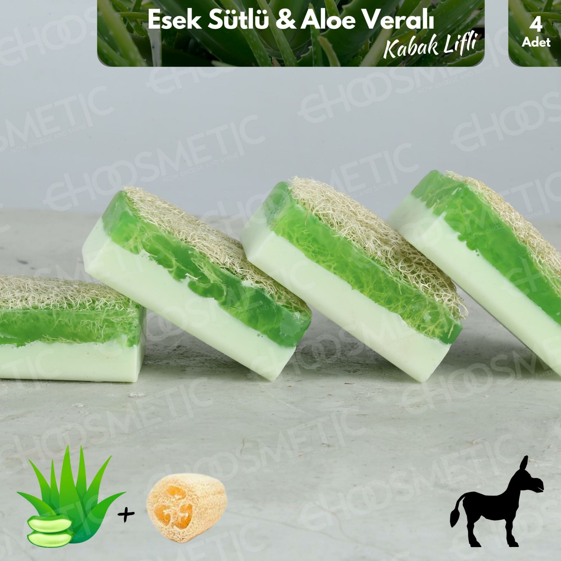 Aktürk Osmanli Sabuni - Eşek Sütlü & Aloe Veralı Kabak Lifli Sabun (4 Adet)