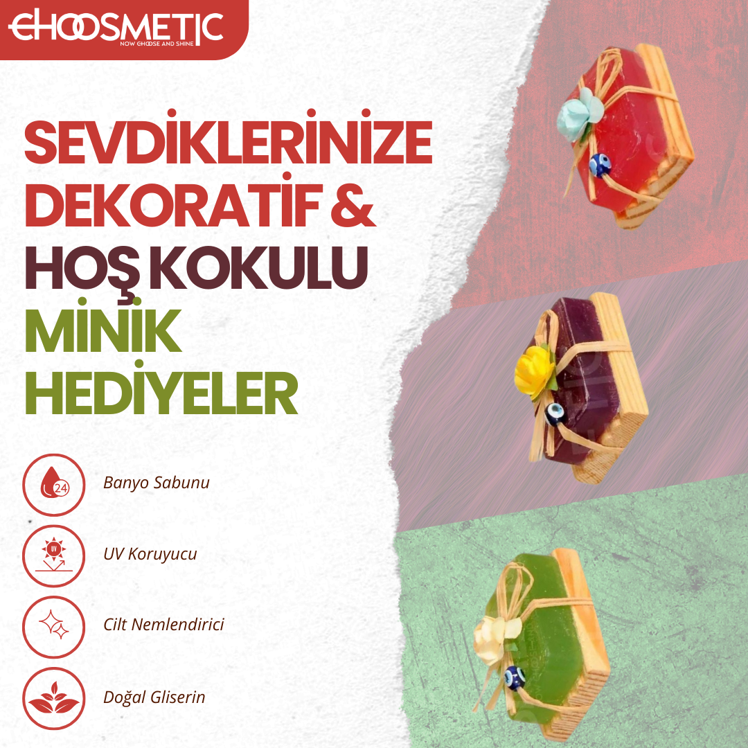 Aktürk Osmanli Sabuni - Dekoratif Ahşap Mini Sabun Seti (Yeşil, Mor, Kırmızı)