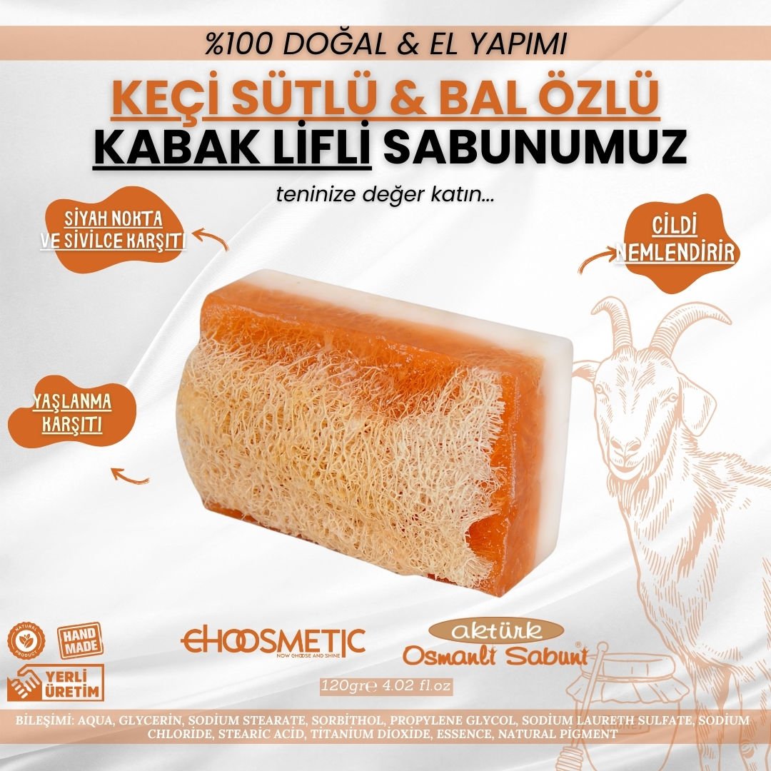 Aktürk Osmanli Sabuni - Keçi Sütlü & Ballı Kabak Lifli Sabun